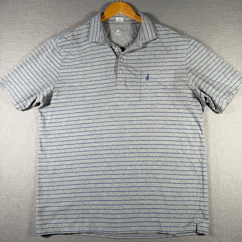 Johnnie-O Mens Neese Striped Polo Shirt Heather Gray Blue JMPO3470 XL Hangin Out